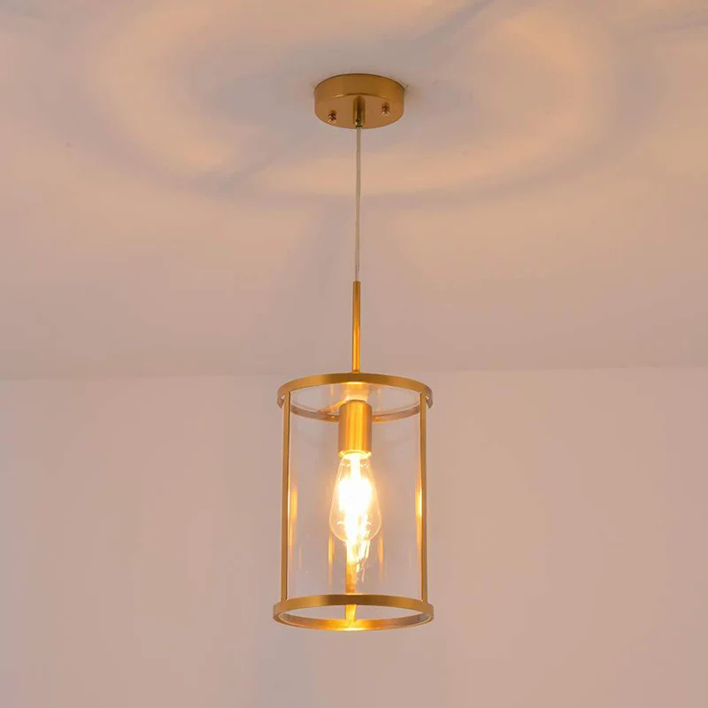 Helder glazen cilinder hanglamp modern 1-lamp goud/nikkel hanglampset voor woonkamer Clearhalo