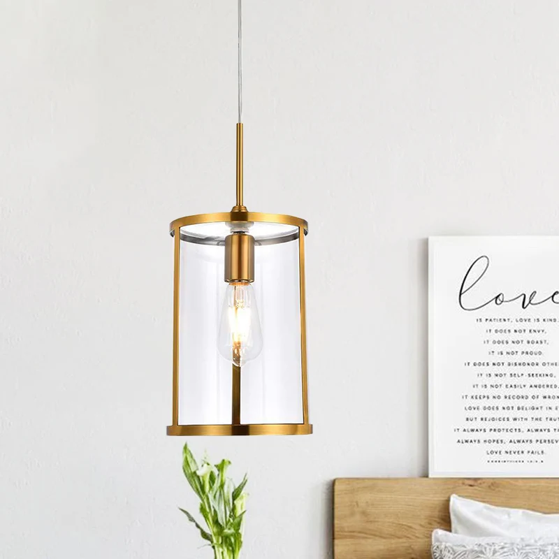 Helder glazen cilinder hanglamp modern 1-lamp goud/nikkel hanglampset voor woonkamer Clearhalo