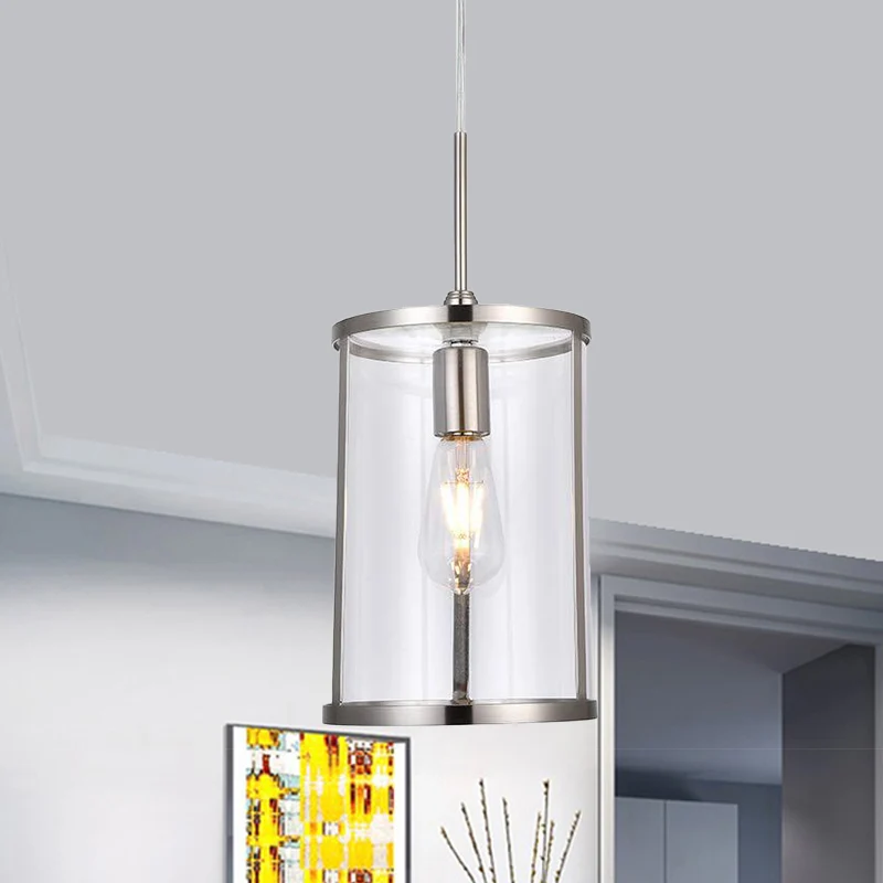 Helder glazen cilinder hanglamp modern 1-lamp goud/nikkel hanglampset voor woonkamer Clearhalo