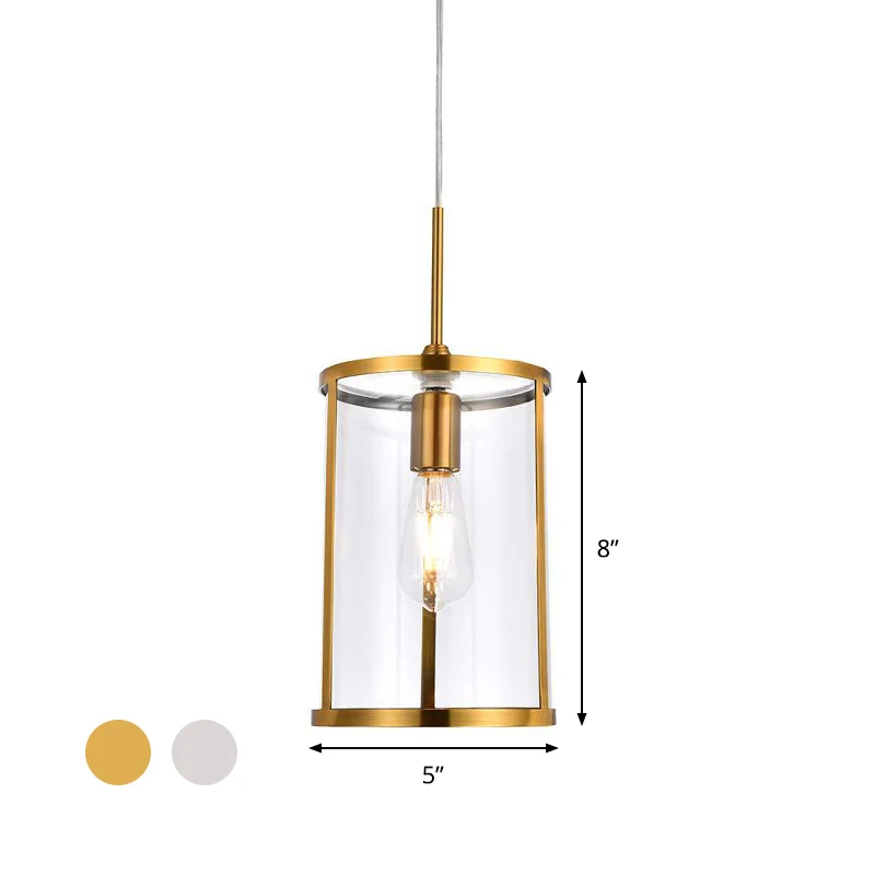 Helder glazen cilinder hanglamp modern 1-lamp goud/nikkel hanglampset voor woonkamer Clearhalo