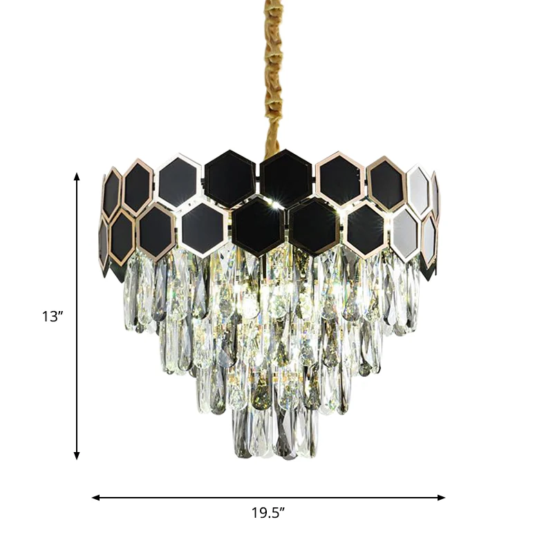 Helder glazen druppels zwarte afwerking hanglamp taps toelopend 9 lampen hedendaagse kroonluchterlamp Clearhalo