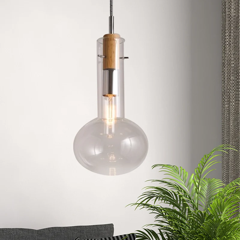 Helder glazen ellipsvormige/kegel/flesvormige hanglamp Moderne hangende plafondlamp met 1 lichtbron gepolijst chroom Clear...