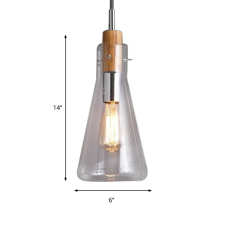 Helder glazen ellipsvormige/kegel/flesvormige hanglamp Moderne hangende plafondlamp met 1 lichtbron gepolijst chroom Clear...