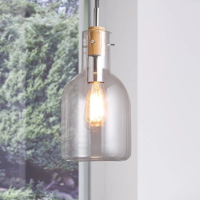 Helder glazen ellipsvormige/kegel/flesvormige hanglamp Moderne hangende plafondlamp met 1 lichtbron gepolijst chroom Clear...