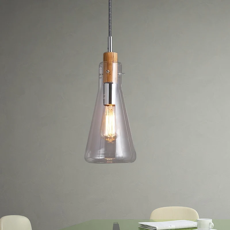 Helder glazen ellipsvormige/kegel/flesvormige hanglamp Moderne hangende plafondlamp met 1 lichtbron gepolijst chroom Clear...
