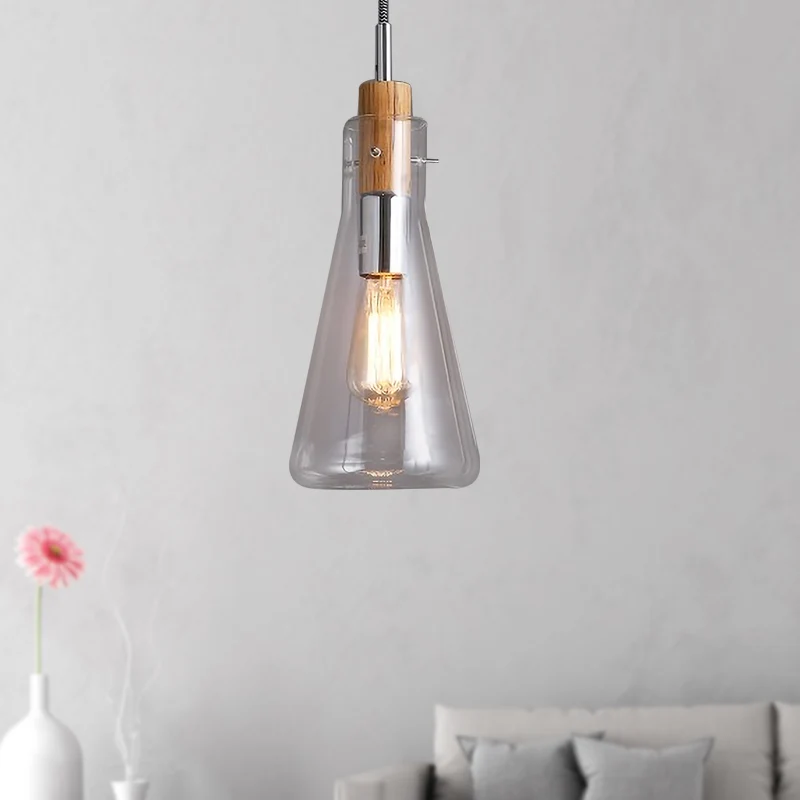 Helder glazen ellipsvormige/kegel/flesvormige hanglamp Moderne hangende plafondlamp met 1 lichtbron gepolijst chroom Clear...