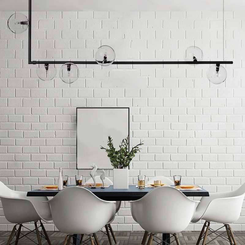 Helder glazen Globe Island hanglamp modernistisch 6 lampen hanglampenset zwart met rechthoekig frame, warm/wit licht Clear...