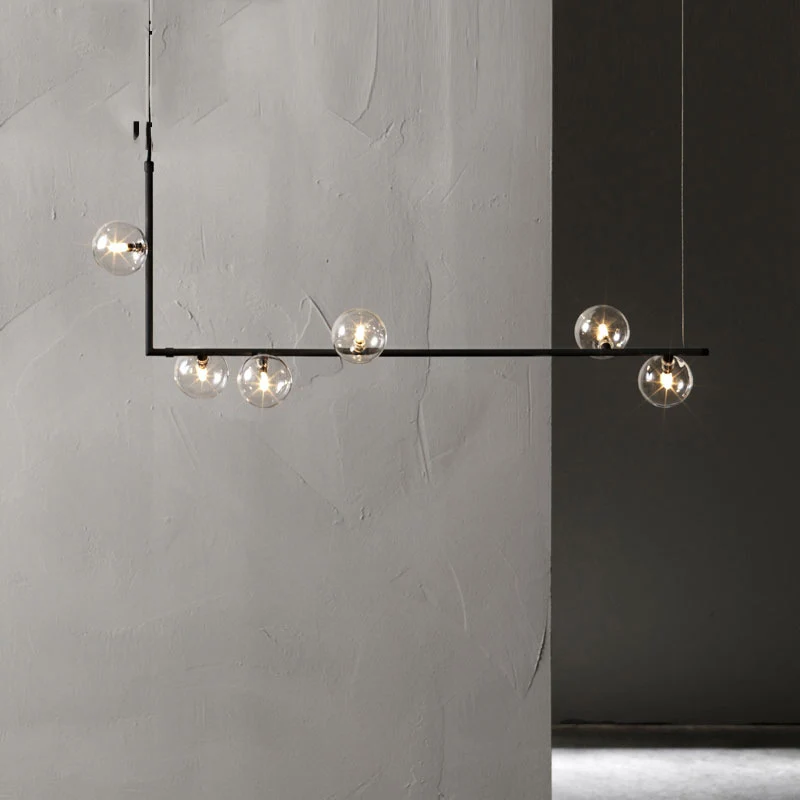 Helder glazen Globe Island hanglamp modernistisch 6 lampen hanglampenset zwart met rechthoekig frame, warm/wit licht Clear...