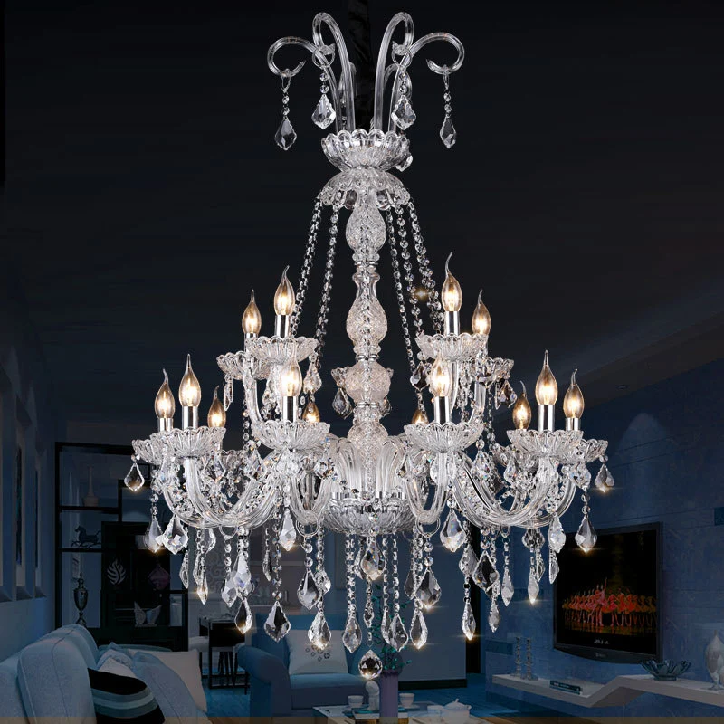 Helder glazen kandelaar kroonluchterlamp retro 15 lampen woonkamer hanglamp met kristallen druppel Clearhalo