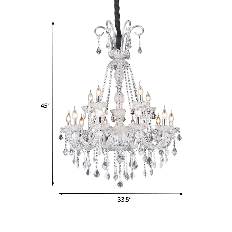 Helder glazen kandelaar kroonluchterlamp retro 15 lampen woonkamer hanglamp met kristallen druppel Clearhalo