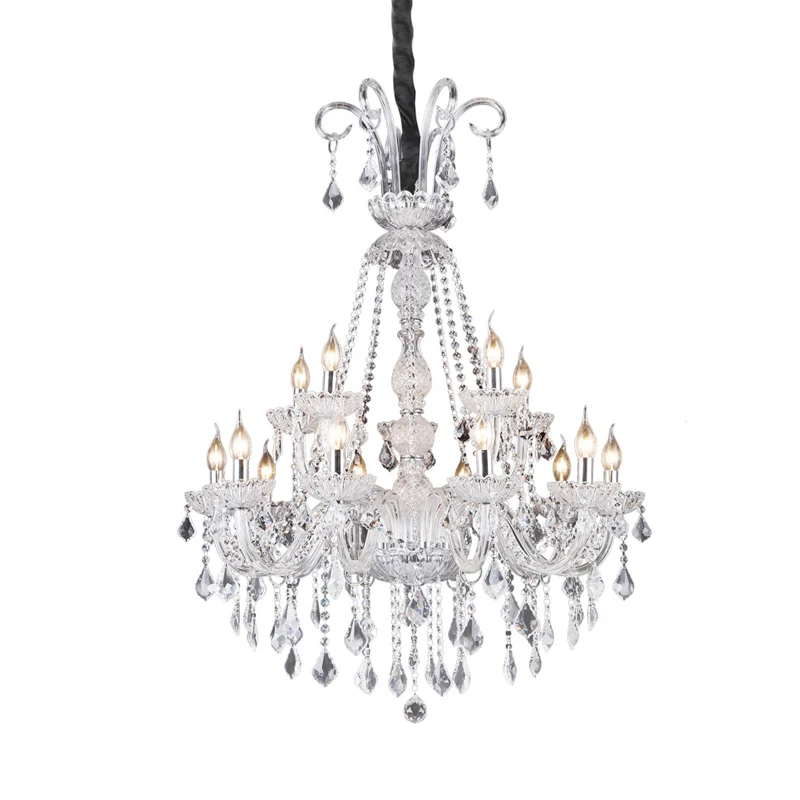 Helder glazen kandelaar kroonluchterlamp retro 15 lampen woonkamer hanglamp met kristallen druppel Clearhalo
