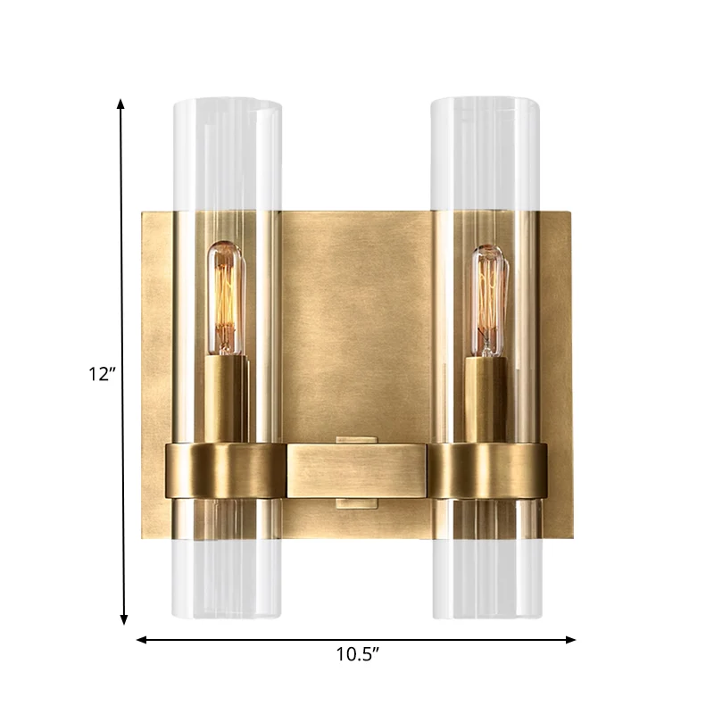 Helder glazen symmetrische buis wandkandelaar modernistische 2-kops zwart/messing gewapende wandlamp Clearhalo