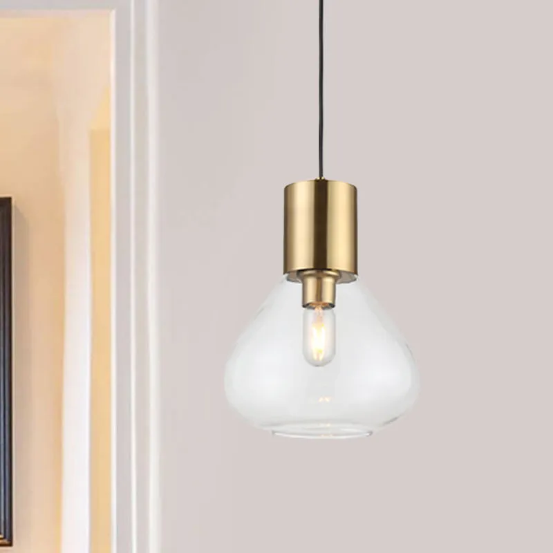 Helder glazen urn hangende verlichting Moderne 1-kops plafondlamp met gouden afwerking boven eettafel Clearhalo