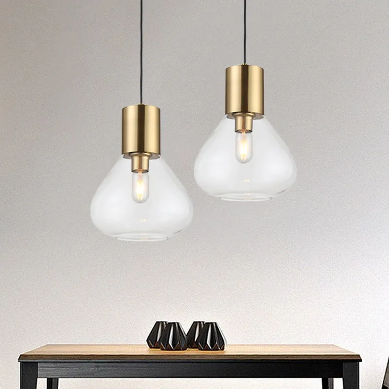 Helder glazen urn hangende verlichting Moderne 1-kops plafondlamp met gouden afwerking boven eettafel Clearhalo