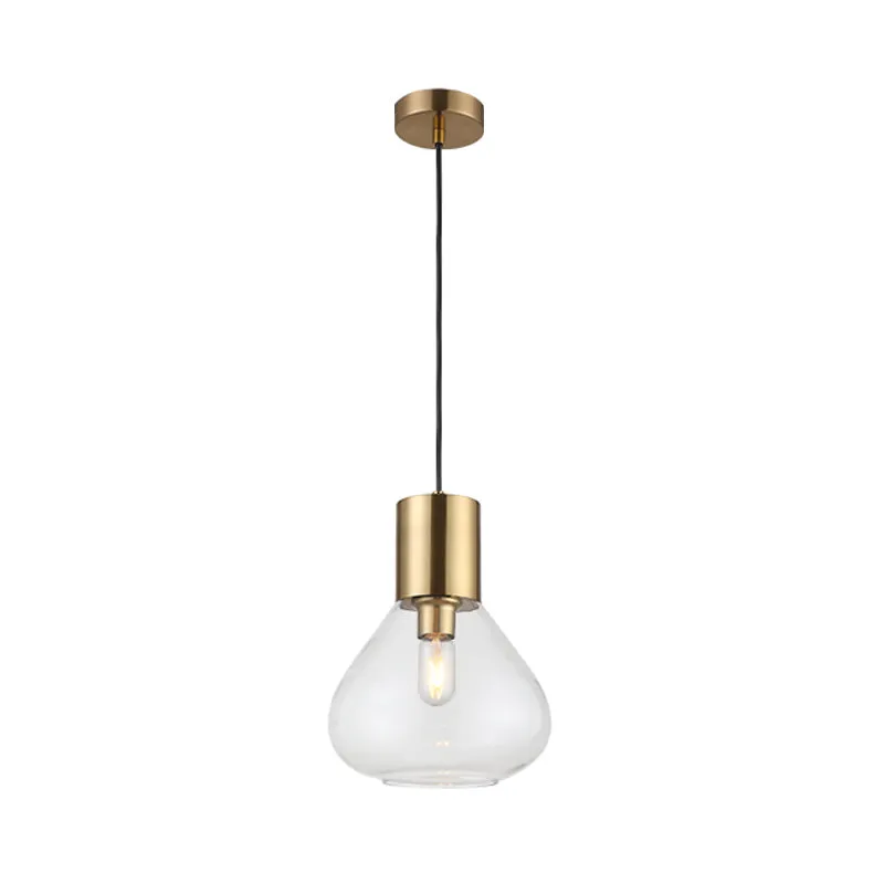 Helder glazen urn hangende verlichting Moderne 1-kops plafondlamp met gouden afwerking boven eettafel Clearhalo