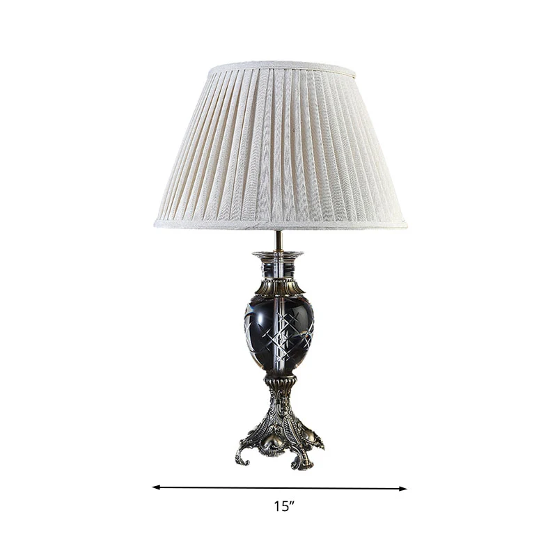 Helder kristal geplooid schaduwnachttafellampje Lodge 1-lichts nachtkastjelamp beige Clearhalo