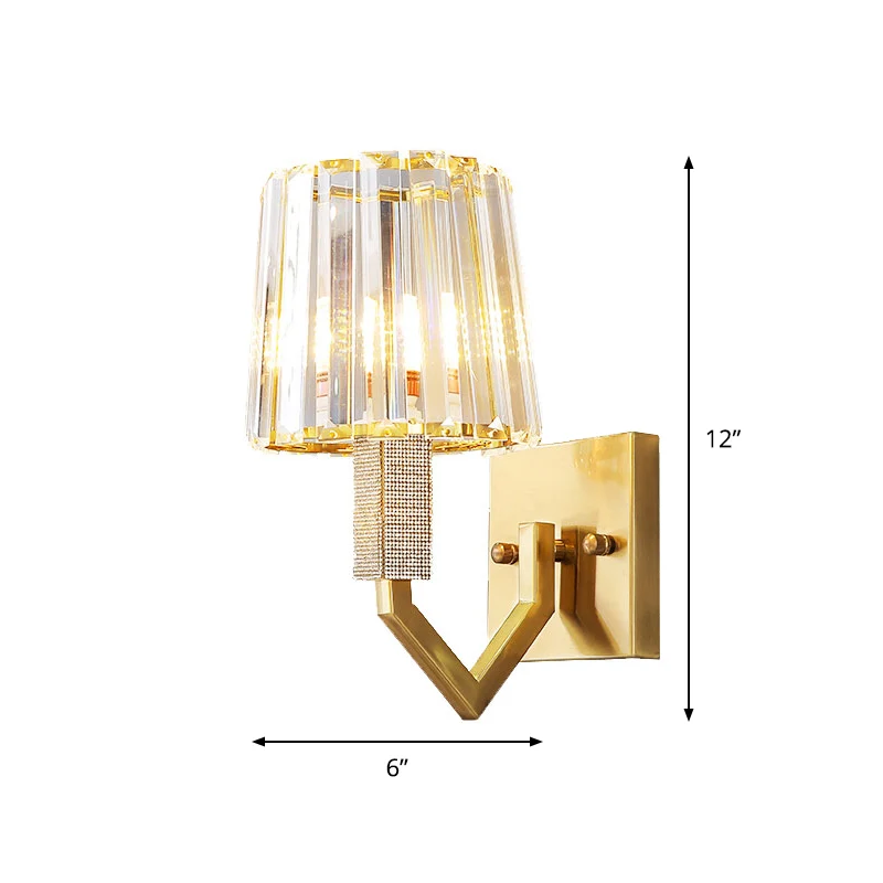 Helder kristal prisma gouden wandverlichting taps toelopende kap 1-lichts postmoderne wandmontage lichtarmatuur Clearhalo