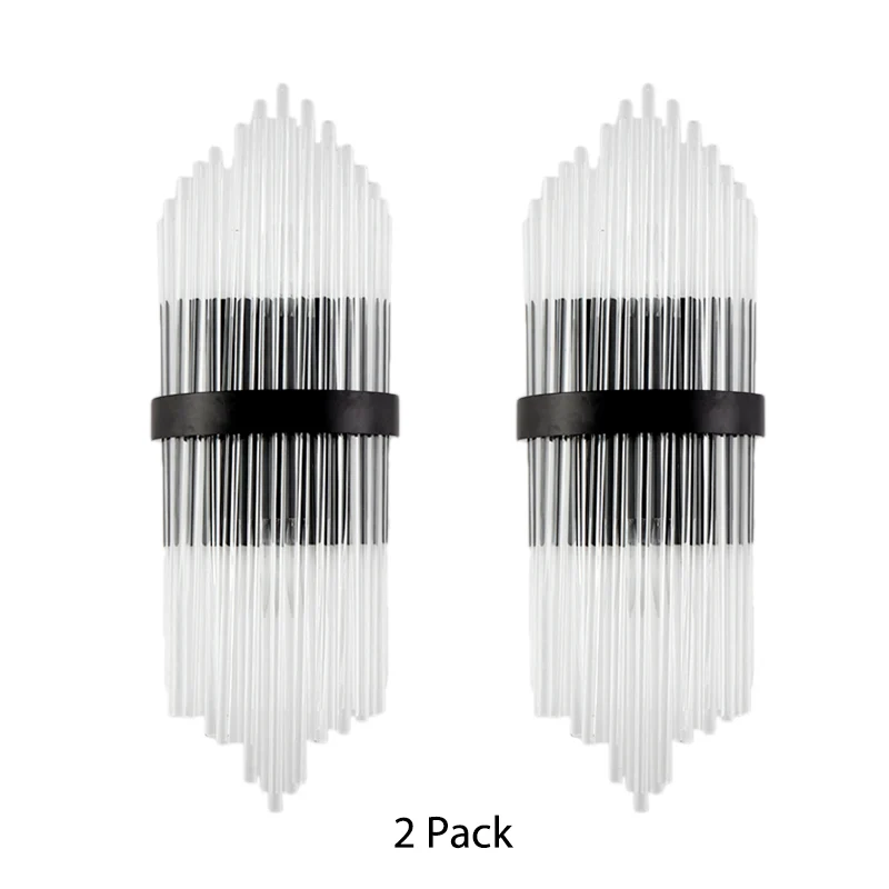 Helder kristal prisma wandgemonteerd licht Modern 2-koppig schanslicht met metalen vierkante achterplaat zwart, 1/2-pack C...