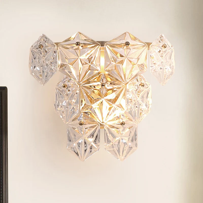 Helder Kristal Zeshoek Wandlamp Moderne Stijl 8,5 "/12,5" W 2 Lichten Messing Afwerking Wandkandelaar Licht voor Woonkamer...