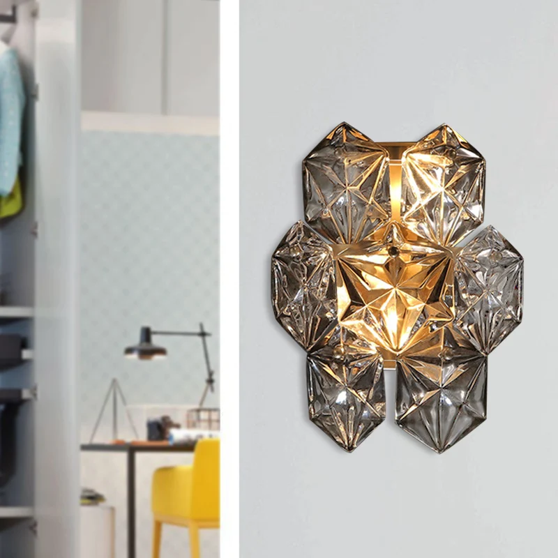 Helder Kristal Zeshoek Wandlamp Moderne Stijl 8,5 "/12,5" W 2 Lichten Messing Afwerking Wandkandelaar Licht voor Woonkamer...
