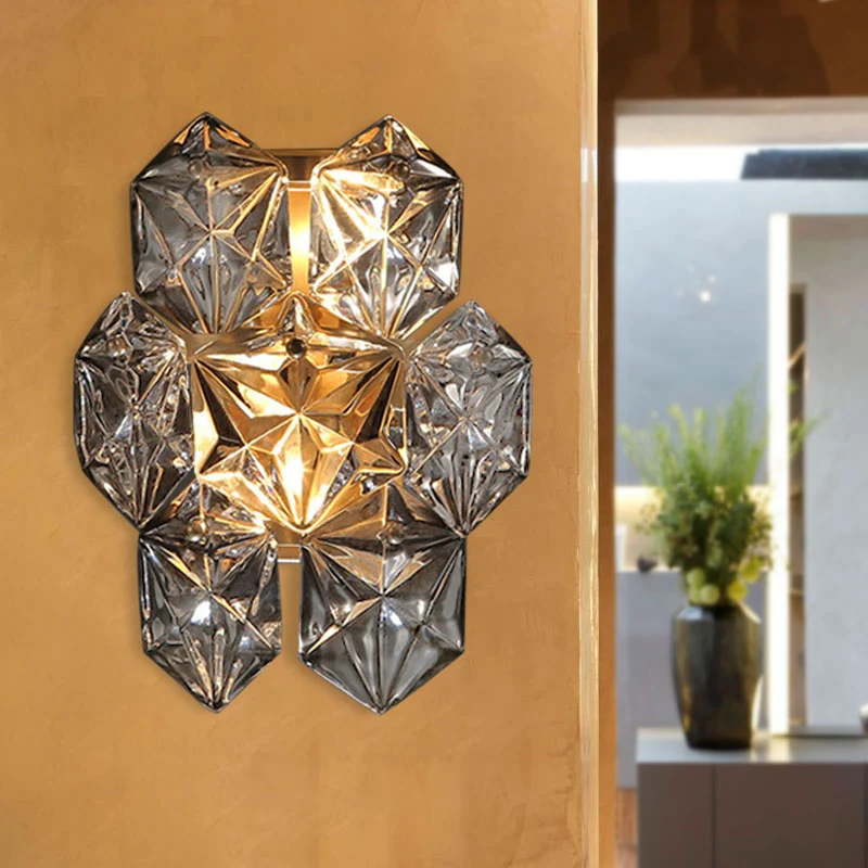 Helder Kristal Zeshoek Wandlamp Moderne Stijl 8,5 "/12,5" W 2 Lichten Messing Afwerking Wandkandelaar Licht voor Woonkamer...