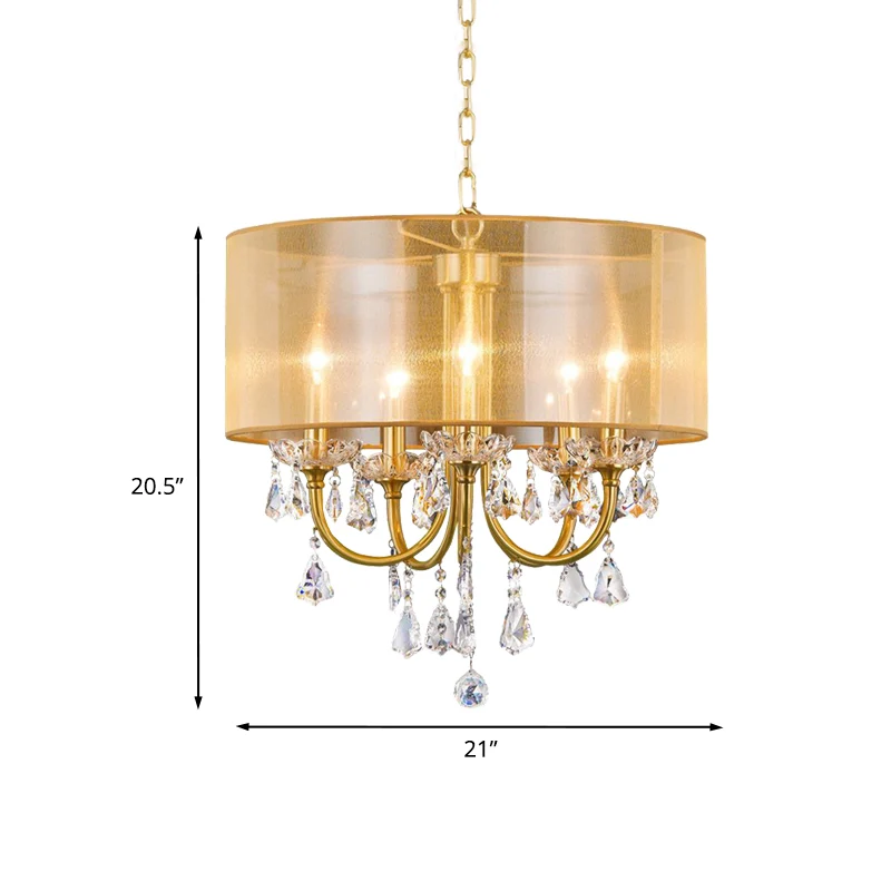 Helder kristalglas kaars plafond hanglamp magazijn 5-lichts eetkamer kroonluchter met trommel schroefdraad zijden kap mess...