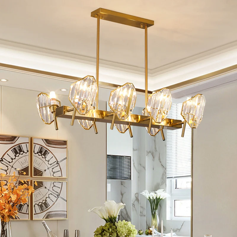 Helder Kristallen Schild Hanglamp Postmodern 8 Lampen Keukeneilandlicht Goud Clearhalo