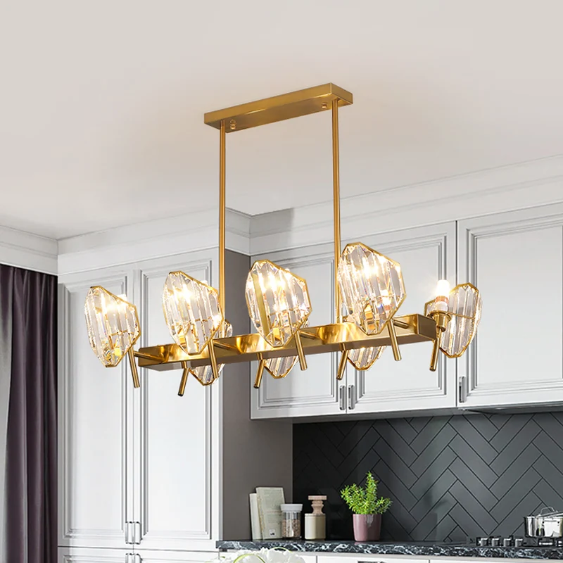 Helder Kristallen Schild Hanglamp Postmodern 8 Lampen Keukeneilandlicht Goud Clearhalo