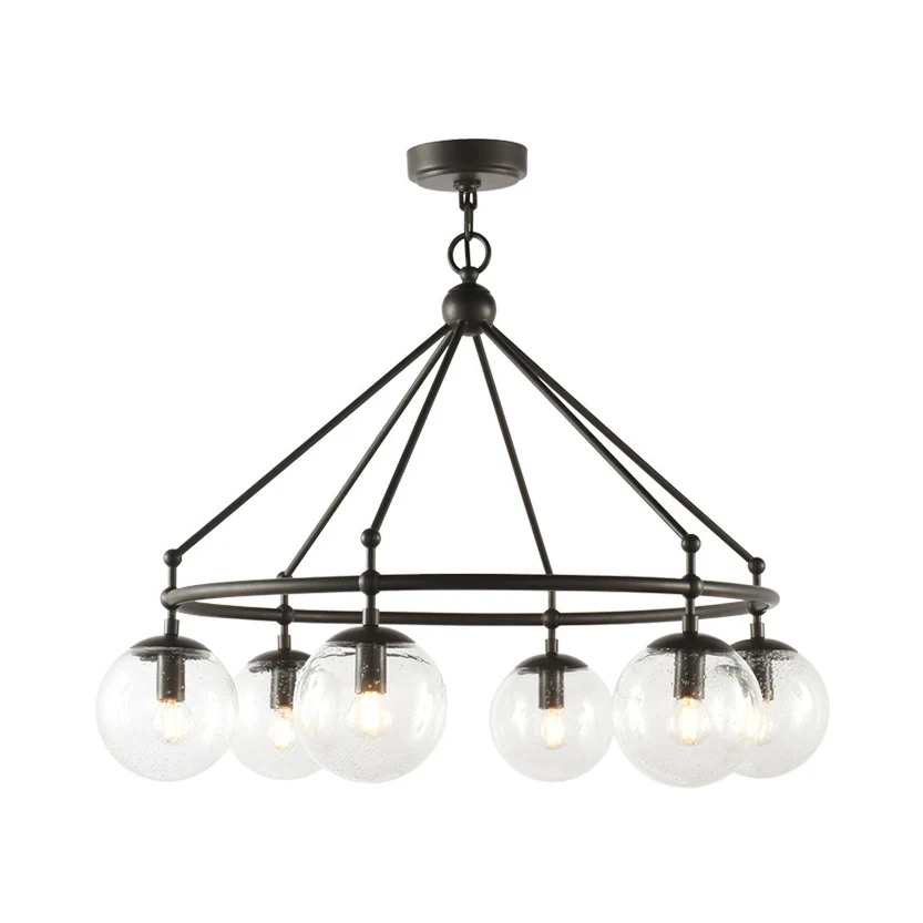 Helder matglazen bol kroonluchter modernistische multi-lights zwarte hanglampset met cirkelringontwerp Clearhalo