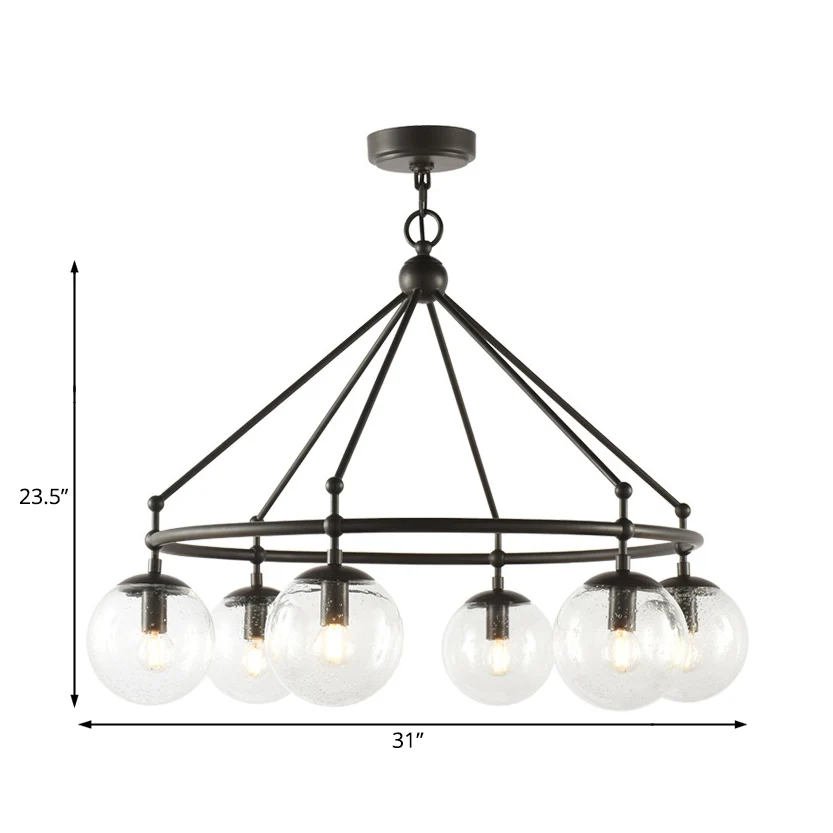 Helder matglazen bol kroonluchter modernistische multi-lights zwarte hanglampset met cirkelringontwerp Clearhalo