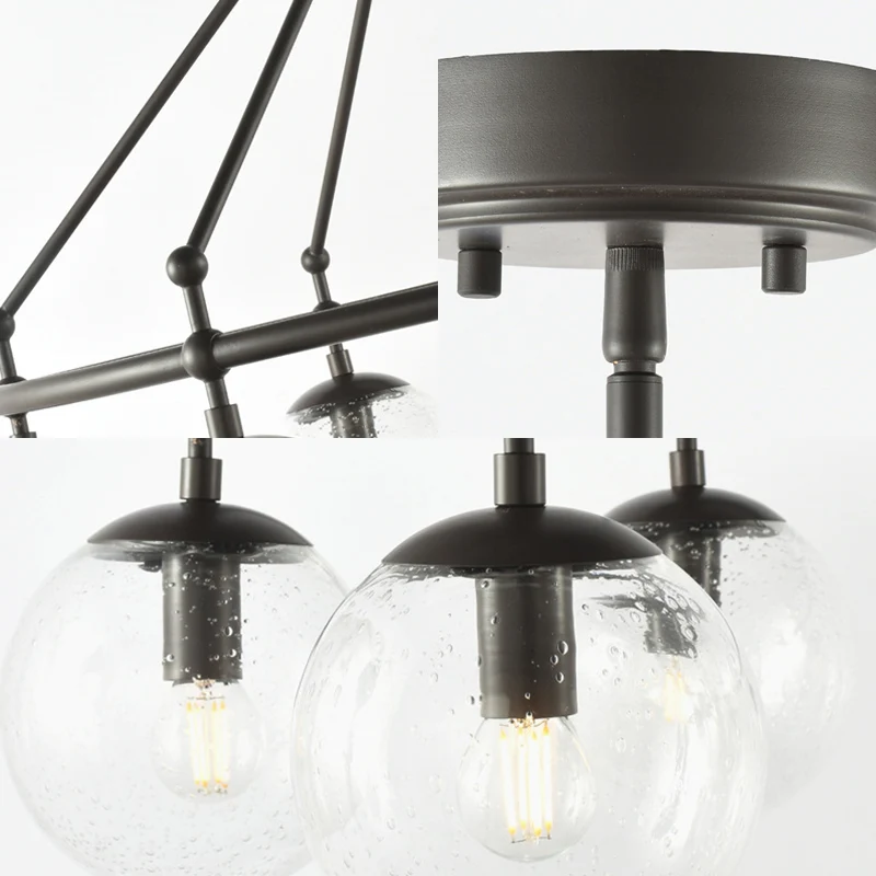 Helder matglazen bol kroonluchter modernistische multi-lights zwarte hanglampset met cirkelringontwerp Clearhalo