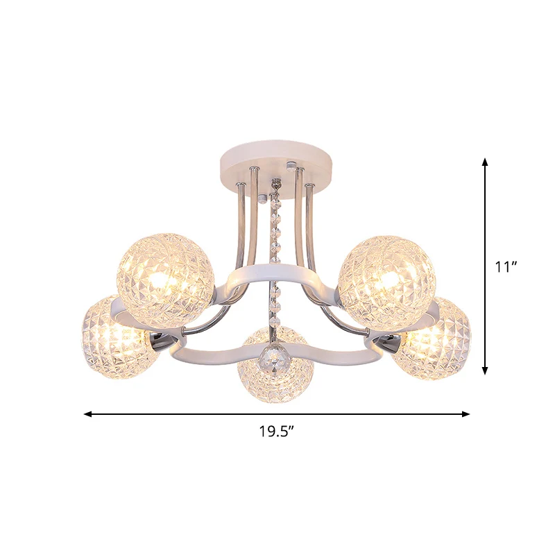 Helder rooster glazen bol semi-inbouw modernisme 3/5 lampen slaapkamer plafondmontage licht wit Clearhalo