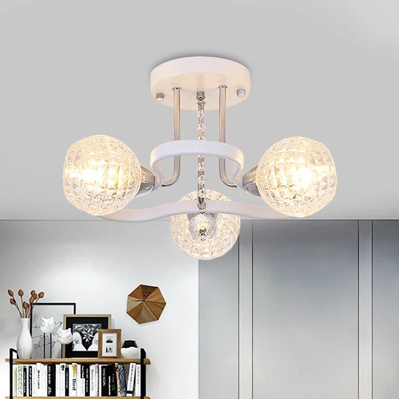 Helder rooster glazen bol semi-inbouw modernisme 3/5 lampen slaapkamer plafondmontage licht wit Clearhalo