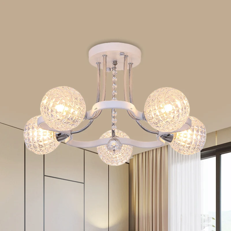Helder rooster glazen bol semi-inbouw modernisme 3/5 lampen slaapkamer plafondmontage licht wit Clearhalo
