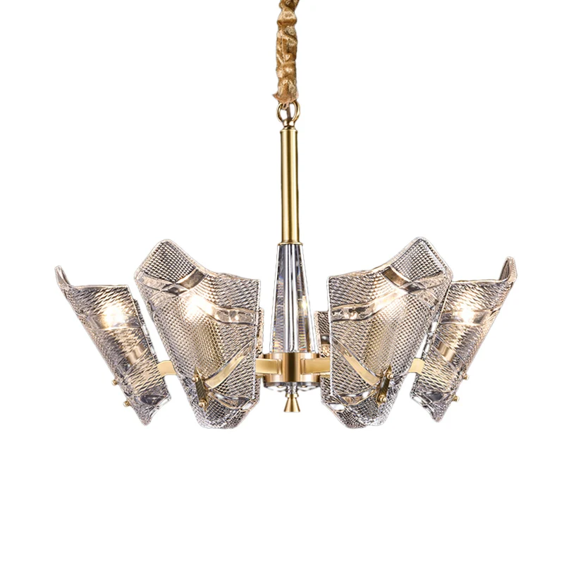 Helder roosterglas schild hanglamp postmodern 6/8 hoofden messing kroonluchter verlichtingsarmatuur Clearhalo