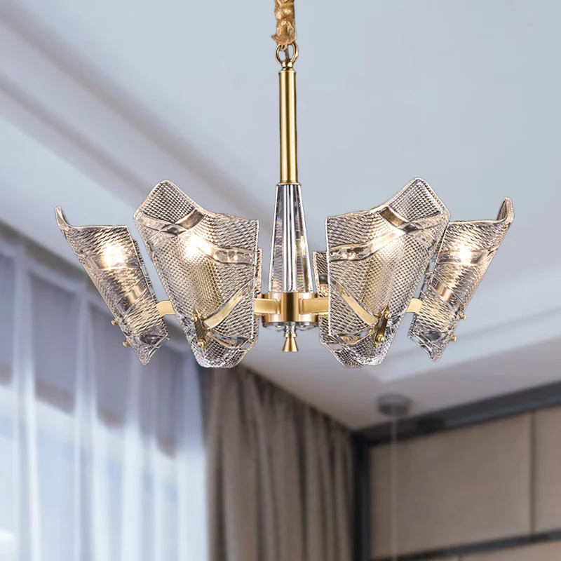 Helder roosterglas schild hanglamp postmodern 6/8 hoofden messing kroonluchter verlichtingsarmatuur Clearhalo