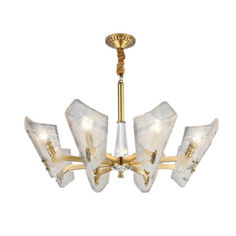 Helder roosterglas schild hanglamp postmodern 6/8 hoofden messing kroonluchter verlichtingsarmatuur Clearhalo
