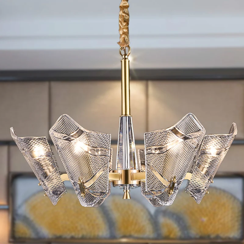 Helder roosterglas schild hanglamp postmodern 6/8 hoofden messing kroonluchter verlichtingsarmatuur Clearhalo