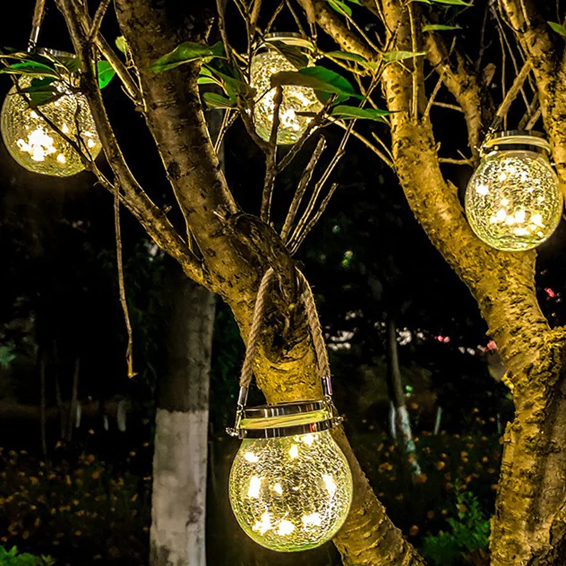 Heldere craquelé bal hanglamp Noordse kunststof LED-hanglamp op zonne-energie voor terras Clearhalo