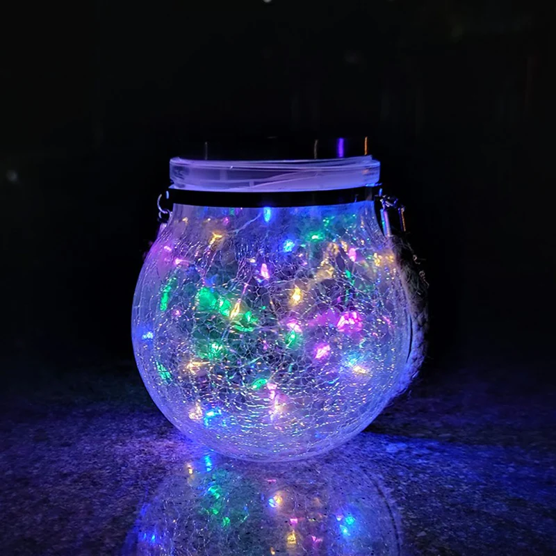 Heldere craquelé bal hanglamp Noordse kunststof LED-hanglamp op zonne-energie voor terras Clearhalo