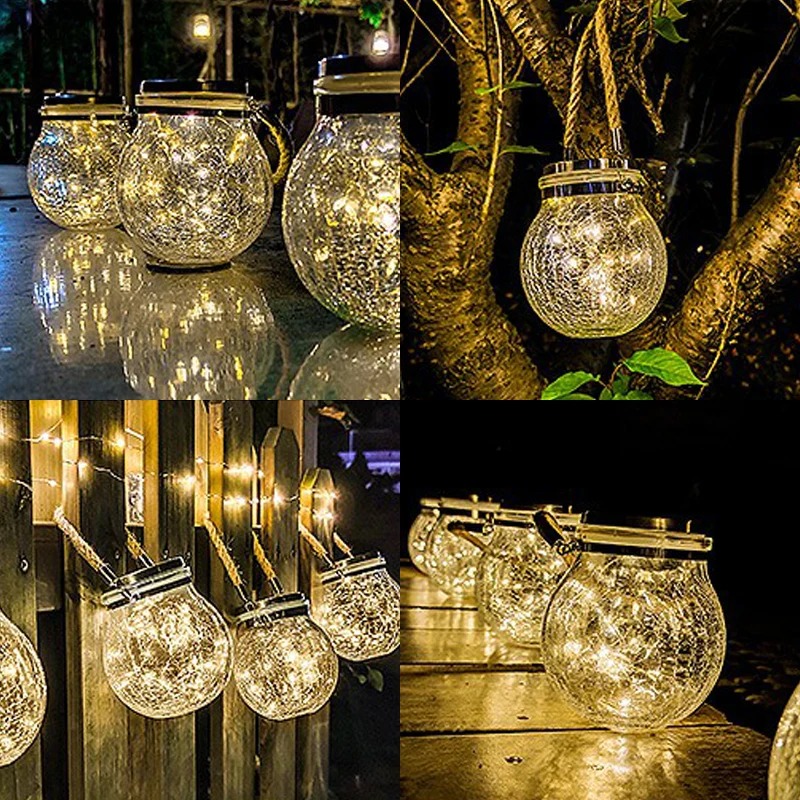 Heldere craquelé bal hanglamp Noordse kunststof LED-hanglamp op zonne-energie voor terras Clearhalo