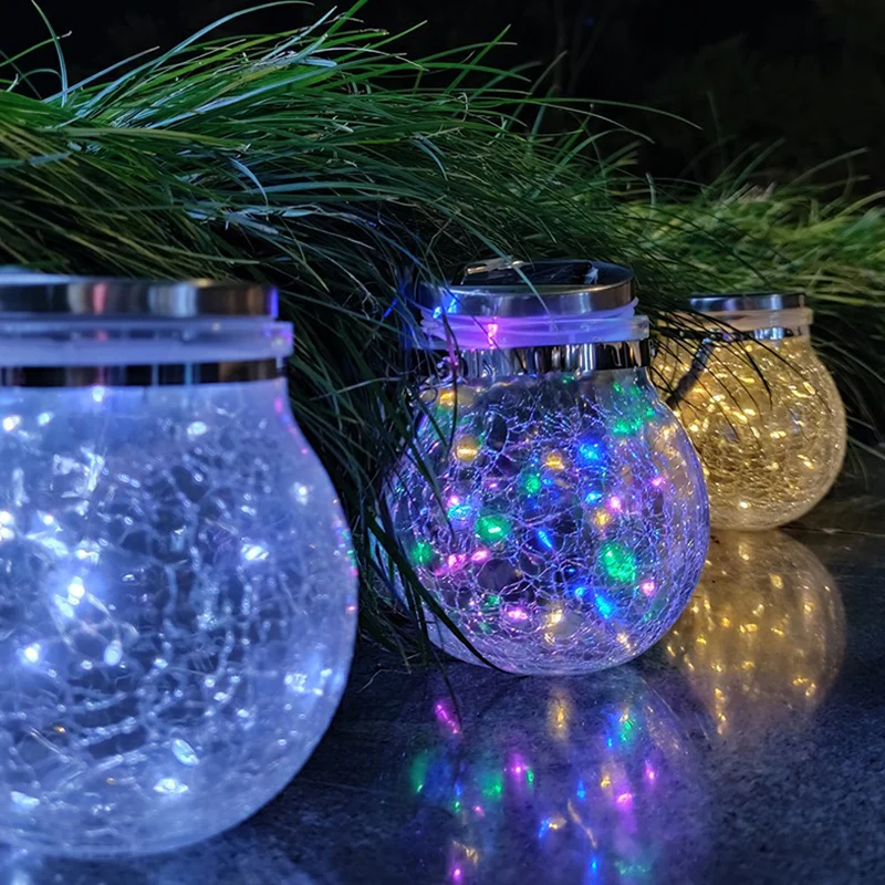 Heldere craquelé bal hanglamp Noordse kunststof LED-hanglamp op zonne-energie voor terras Clearhalo
