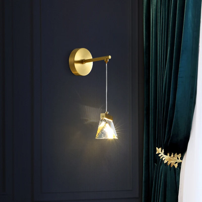 Heldere kristallen blokken gouden wandhanglamp veelvlak LED hedendaagse wandmontagelamp Clearhalo