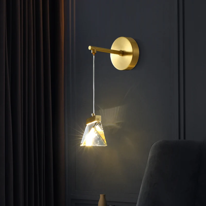 Heldere kristallen blokken gouden wandhanglamp veelvlak LED hedendaagse wandmontagelamp Clearhalo