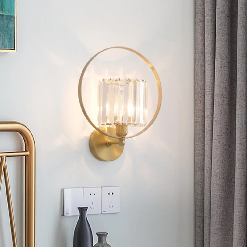 Heldere kristallen blokken gouden wandlamp schansringframe 1 lamp eigentijdse wandmontagelamp Clearhalo