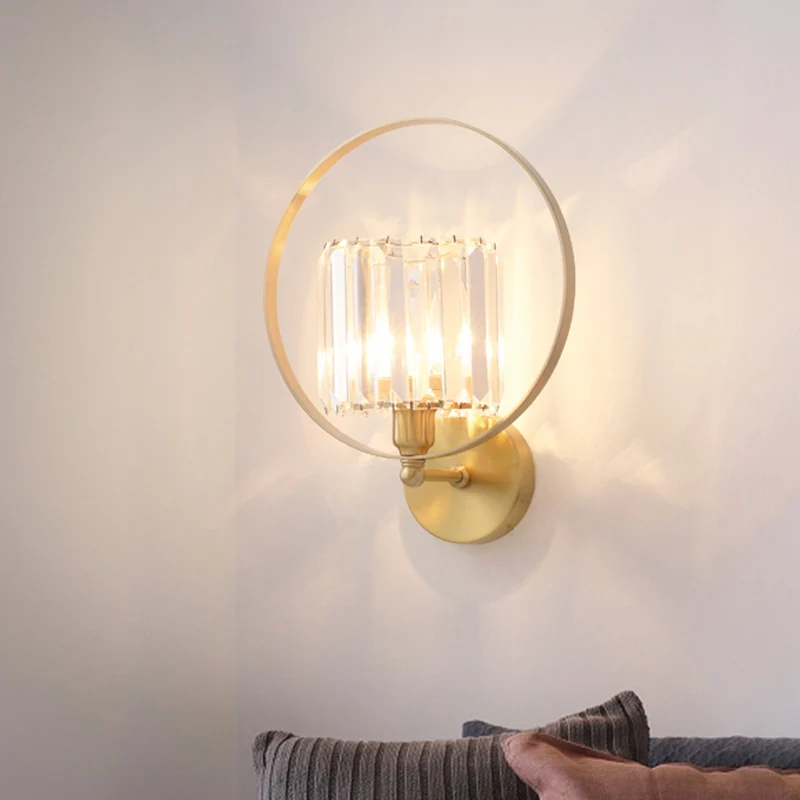 Heldere kristallen blokken gouden wandlamp schansringframe 1 lamp eigentijdse wandmontagelamp Clearhalo