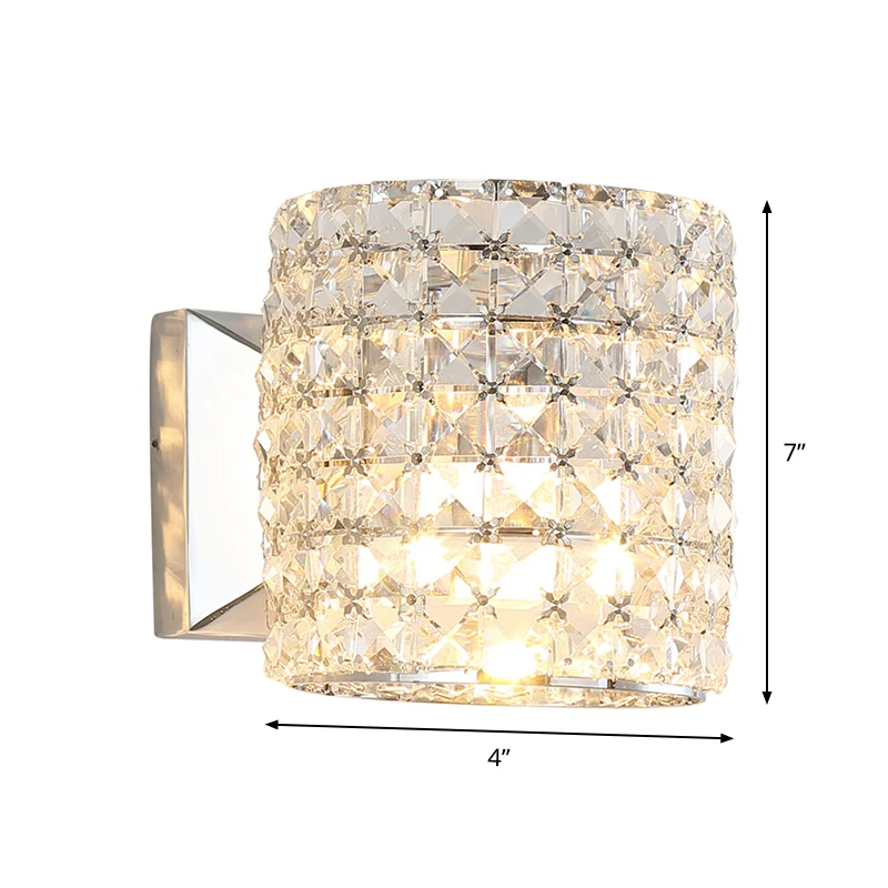 Heldere kristallen blokwandlamp Sconce Cilinder 1-lichts eigentijdse wandverlichtingsarmatuur Clearhalo