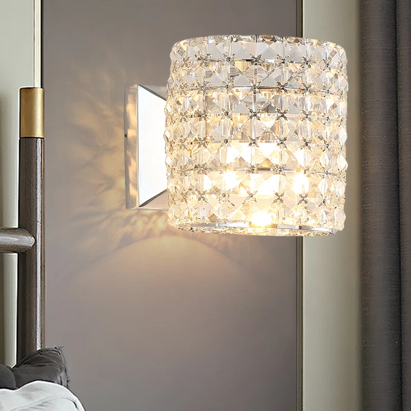 Heldere kristallen blokwandlamp Sconce Cilinder 1-lichts eigentijdse wandverlichtingsarmatuur Clearhalo