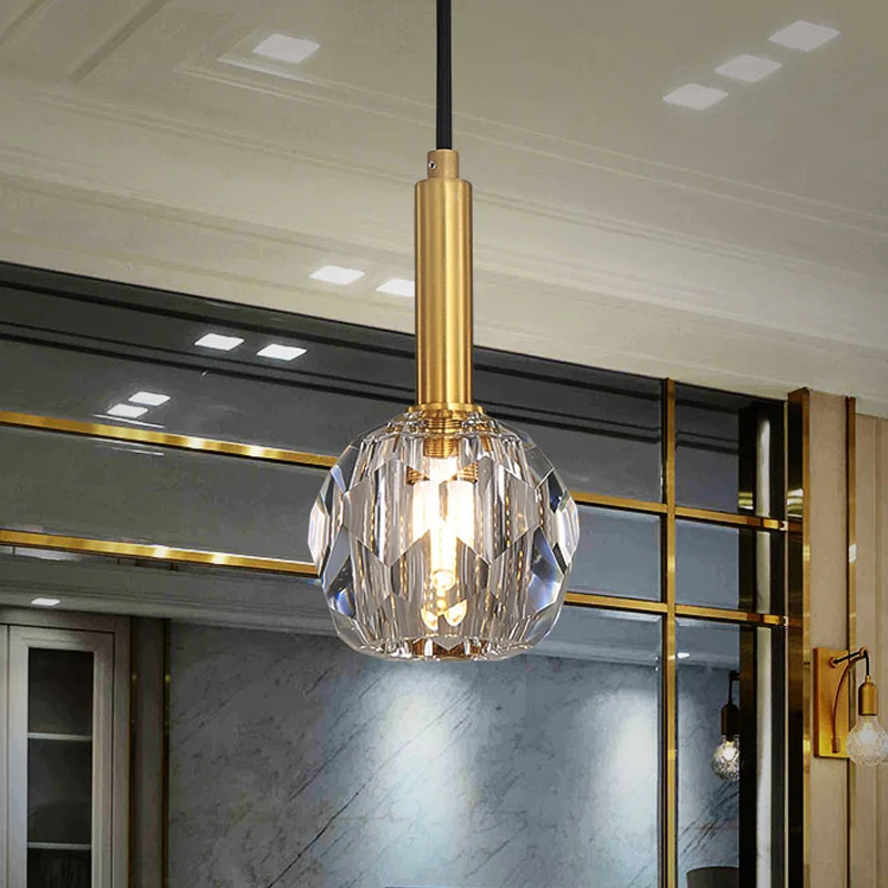 Heldere kristallen gefacetteerde bolhanger Eenvoudige eetkamerhanglampset met 1 lichtpunt goud Clearhalo