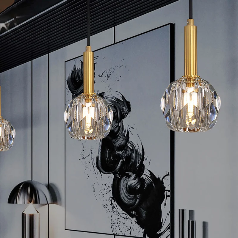 Heldere kristallen gefacetteerde bolhanger Eenvoudige eetkamerhanglampset met 1 lichtpunt goud Clearhalo